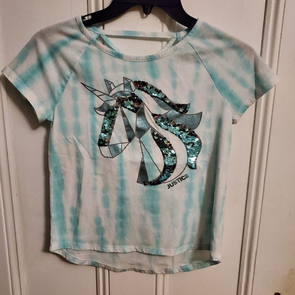 Justice Little girls tie dye unicorn sequins tshirt size 10